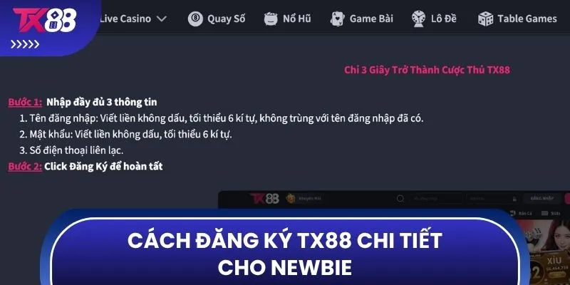 Cách đăng ký TX88 chi tiết cho newbie